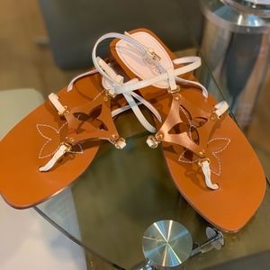 Louis Vuitton Beige Patent Leather Strappy Sandals